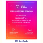 Boi certificat of mubashir kv,best digital marketing specialist in calicut, kerala